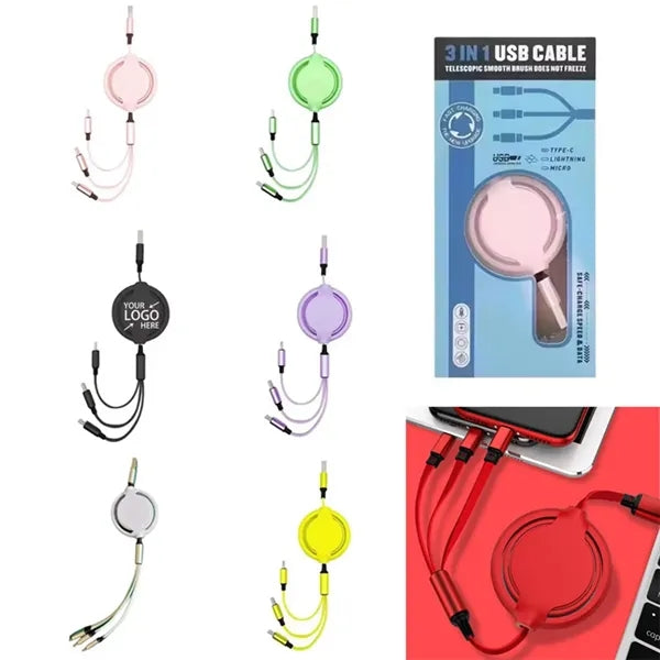 Customized Promotional Gift 3 In 1 USB Fast Charging Cable