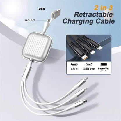 Retractable 3 in 2 Fast Charging Cables For Mobile Phones