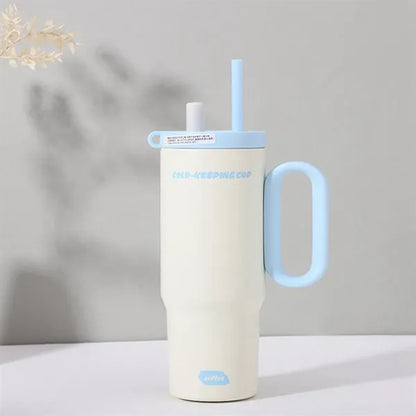 750ml Double Wall Vacuum Tumbler With Straw And Handle