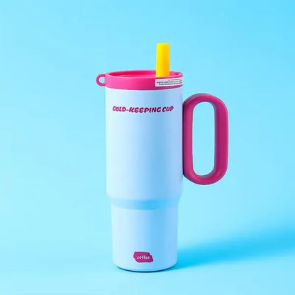 750ml Double Wall Vacuum Tumbler With Straw And Handle