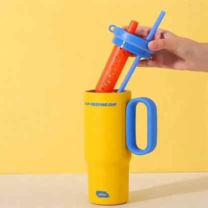 750ml Double Wall Vacuum Tumbler With Straw And Handle