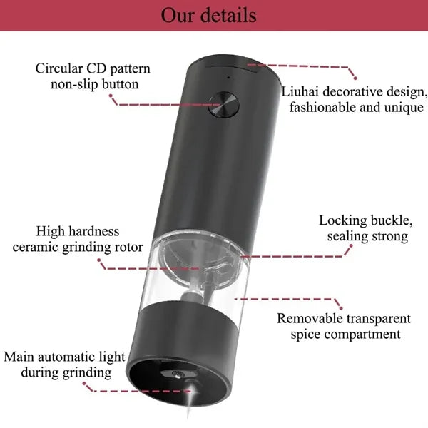 Rechargeable Electric Salt And Pepper Grinder Mill LED Light