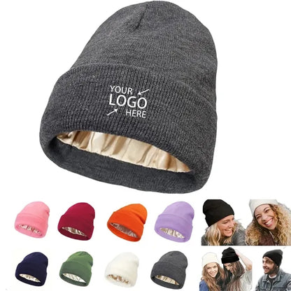 Satin Lined Knit Beanie Soft Warm Slouchy Winter Skull Cap