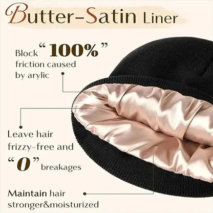 Satin Lined Knit Beanie Soft Warm Slouchy Winter Skull Cap