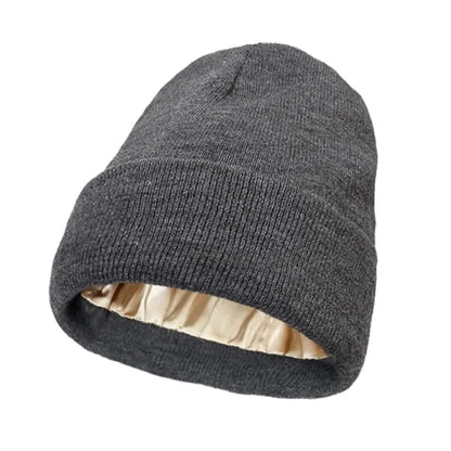 Satin Lined Knit Beanie Soft Warm Slouchy Winter Skull Cap