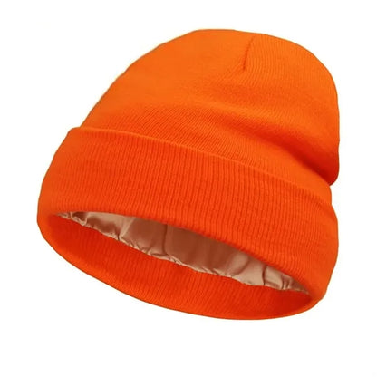 Satin Lined Knit Beanie Soft Warm Slouchy Winter Skull Cap