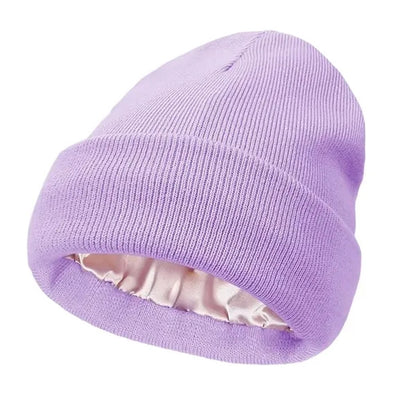 Satin Lined Knit Beanie Soft Warm Slouchy Winter Skull Cap