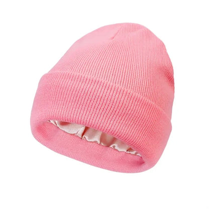 Satin Lined Knit Beanie Soft Warm Slouchy Winter Skull Cap