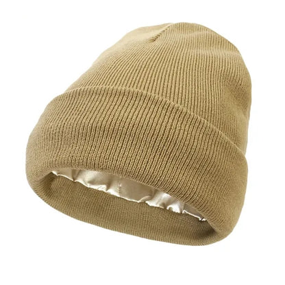 Satin Lined Knit Beanie Soft Warm Slouchy Winter Skull Cap