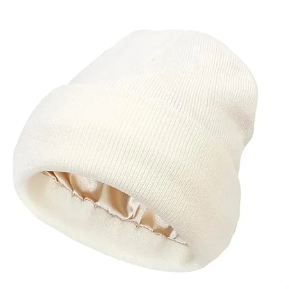 Satin Lined Knit Beanie Soft Warm Slouchy Winter Skull Cap