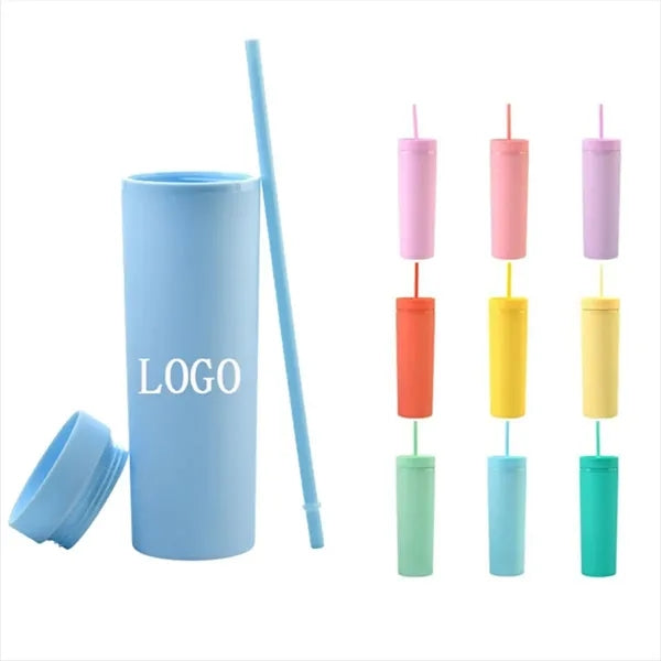 Double Layer Plastic Straw Insulated Mug