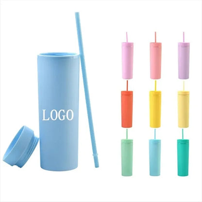Double Layer Plastic Straw Insulated Mug