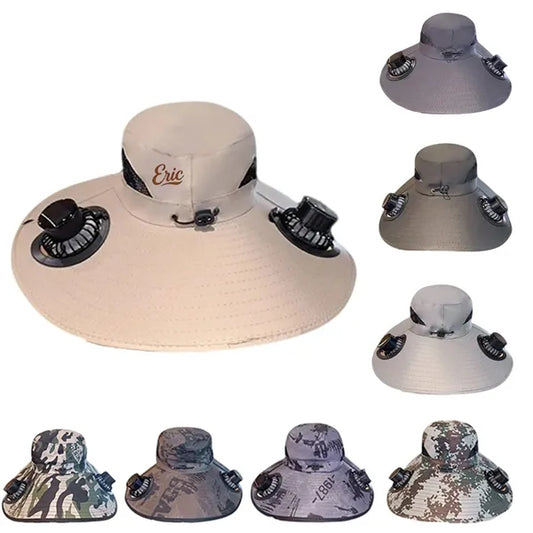 Solar Rechargeable Fishing Hat With Dual Fan