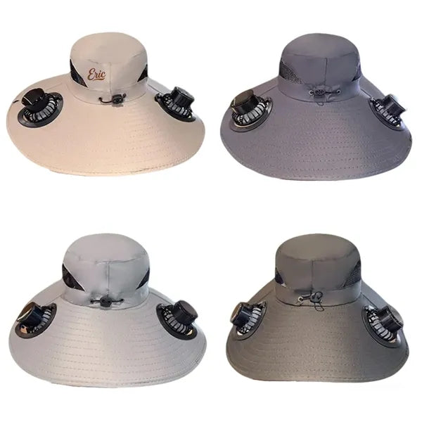 Solar Rechargeable Fishing Hat With Dual Fan
