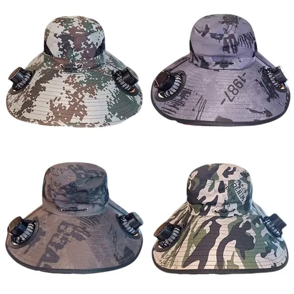 Solar Rechargeable Fishing Hat With Dual Fan