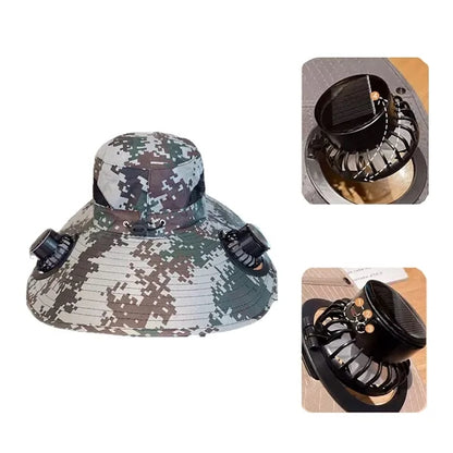 Solar Rechargeable Fishing Hat With Dual Fan