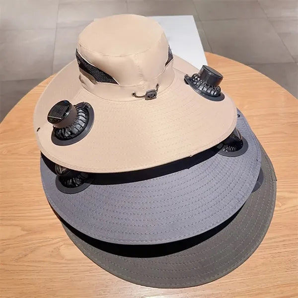 Solar Rechargeable Fishing Hat With Dual Fan