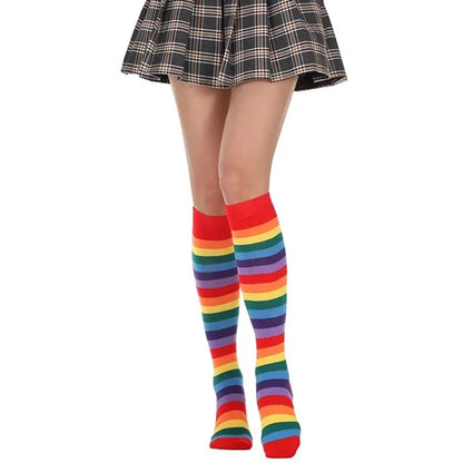 Rainbow Striped Knee High Tube Socks