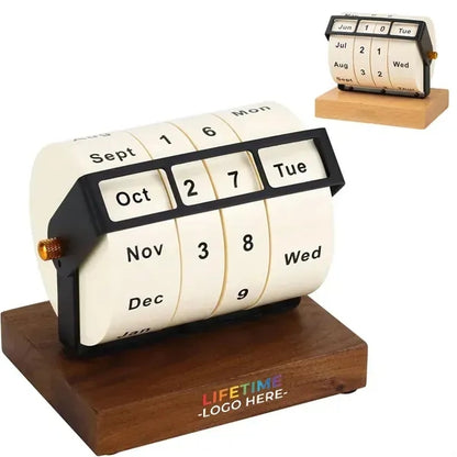 Rotating Perpetual Wooden Desk Calendar