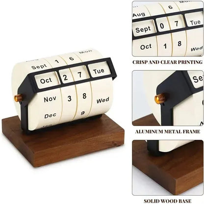 Rotating Perpetual Wooden Desk Calendar