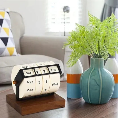 Rotating Perpetual Wooden Desk Calendar