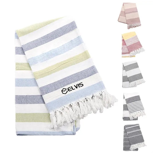 Cotton Turkish Fringe Striped Beach Towel