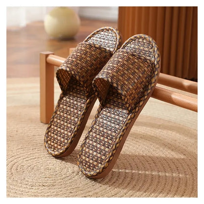 Straw Woven Bamboo Cane Linen Slippers