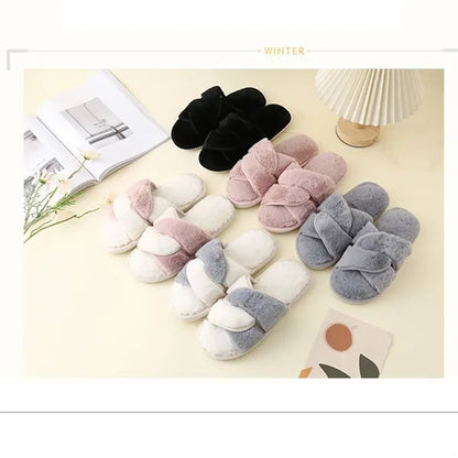 Cross Band Fuzzy Slippers