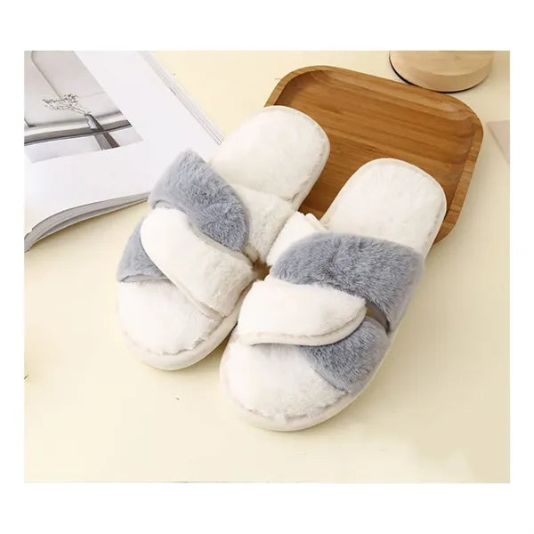 Cross Band Fuzzy Slippers