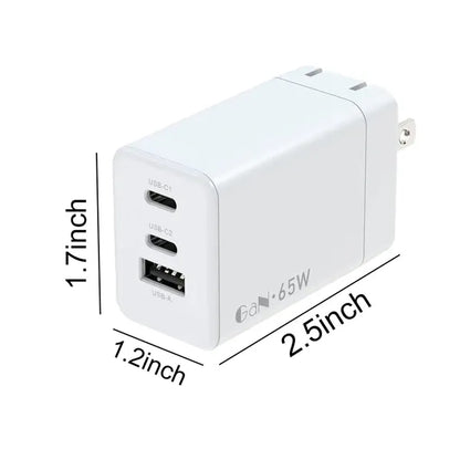 65W Porous GaN Charging Plug with 1 USB-A and 2 USB-C