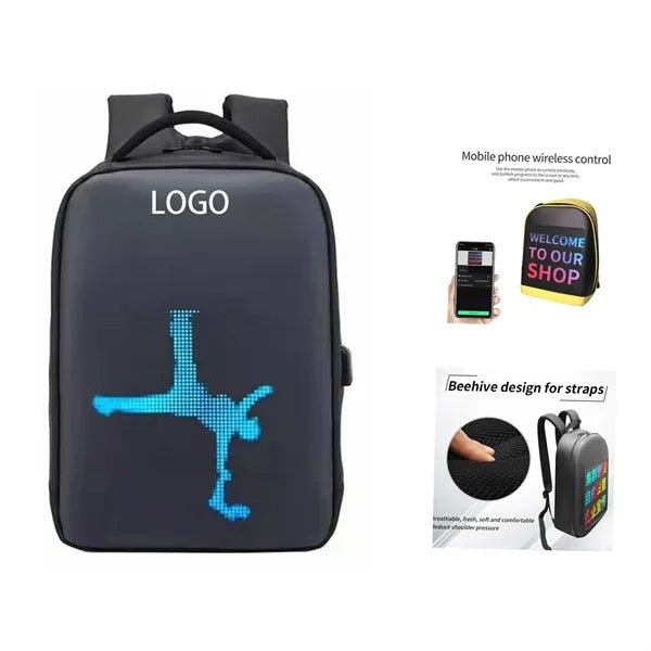 LED Backpack Motorcycle Backpack with 64x64 Screen BT