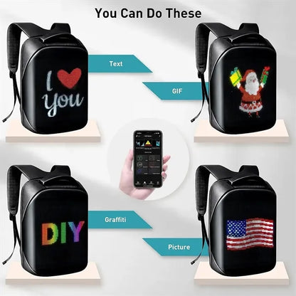 LED Backpack Motorcycle Backpack with 64x64 Screen BT