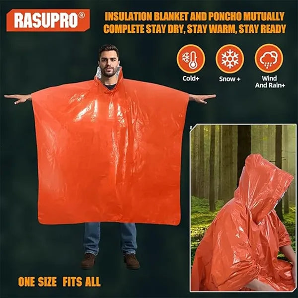 Windproof Thermal Poncho Camping Emergency Essential