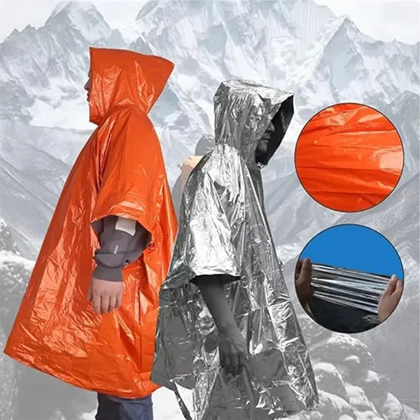 Windproof Thermal Poncho Camping Emergency Essential