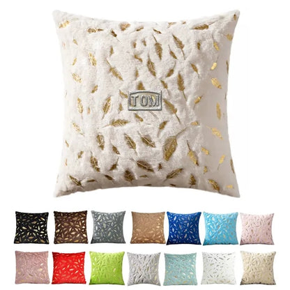 Double Sided Feather Hot Pressed Golden Plush Pillowcase