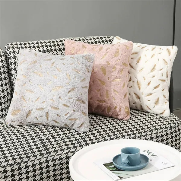 Double Sided Feather Hot Pressed Golden Plush Pillowcase