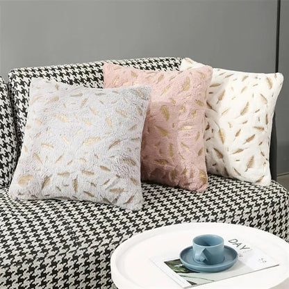 Double Sided Feather Hot Pressed Golden Plush Pillowcase