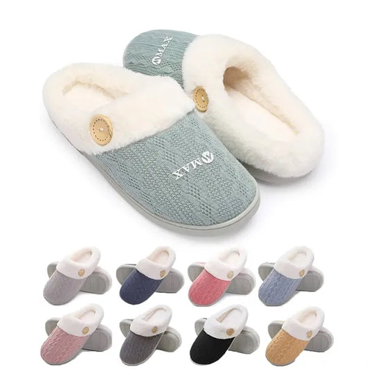 Non-slip outdoor home memory cotton warm plush slippers