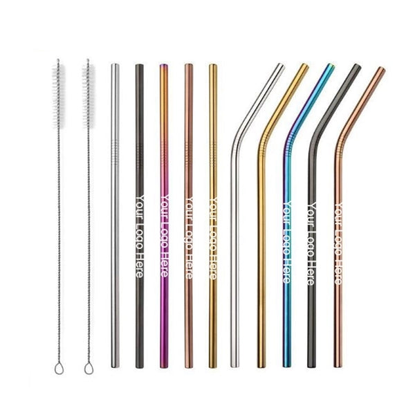 Multicolor Straight bent Stainless Steel Straw With Brush