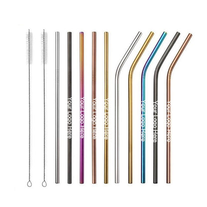 Multicolor Straight bent Stainless Steel Straw With Brush