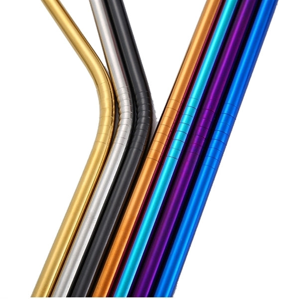 Multicolor Straight bent Stainless Steel Straw With Brush