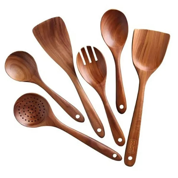 Kitchen 6-Piece Wooden Spoon Skimmer Turner Set