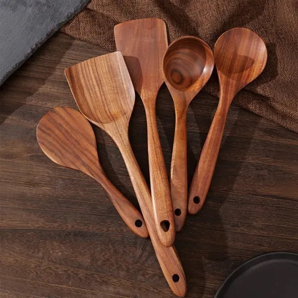 Kitchen 6-Piece Wooden Spoon Skimmer Turner Set