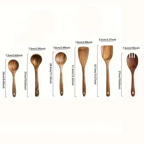 Kitchen 6-Piece Wooden Spoon Skimmer Turner Set