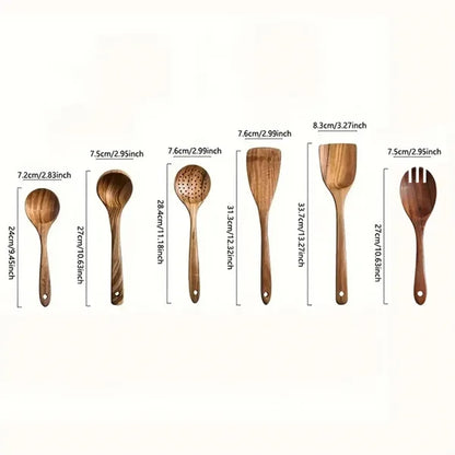 Kitchen 6-Piece Wooden Spoon Skimmer Turner Set