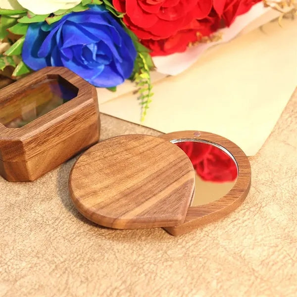 Wooden high-definition magnetic rotating makeup mirror