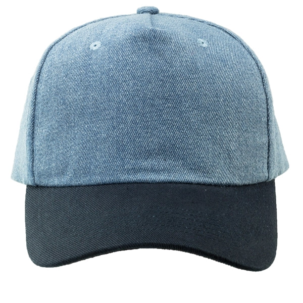 Washed Denim Cotton Cap with Black Visor