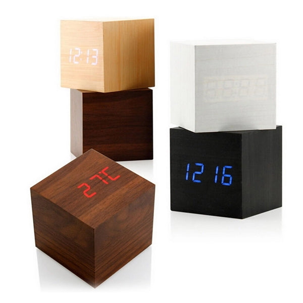 Mini LED Wood Digital Cube Alarm Clock