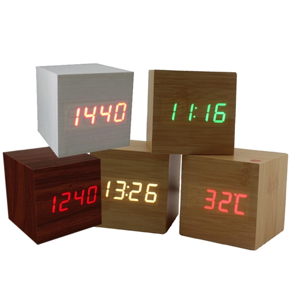 Mini LED Wood Digital Cube Alarm Clock