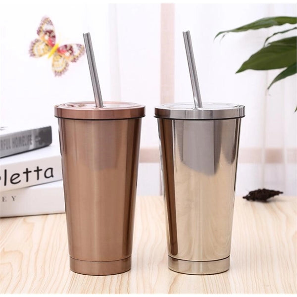 17 OZ Vacuum Bottle with Straw